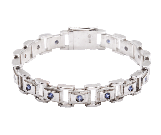 STERLING SILVER BRACELET SET WITH 15 BLUE SAPPHIRES
